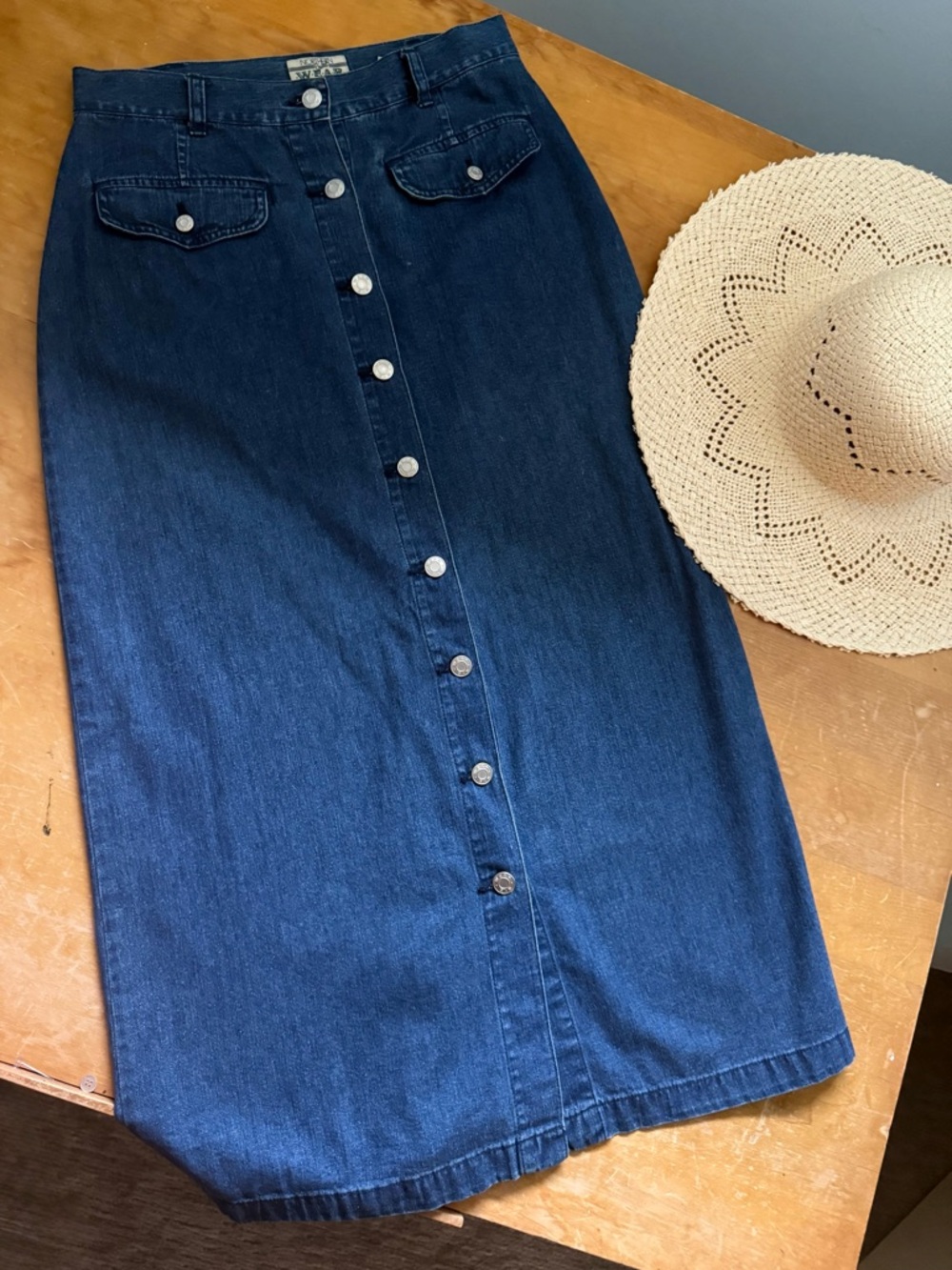 Vintage Northern Spirit WEAR Denim Midi Skirt Button Front 90s